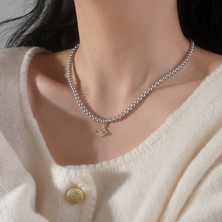Terrestrial Planet Pendant Gray Pearl Necklace