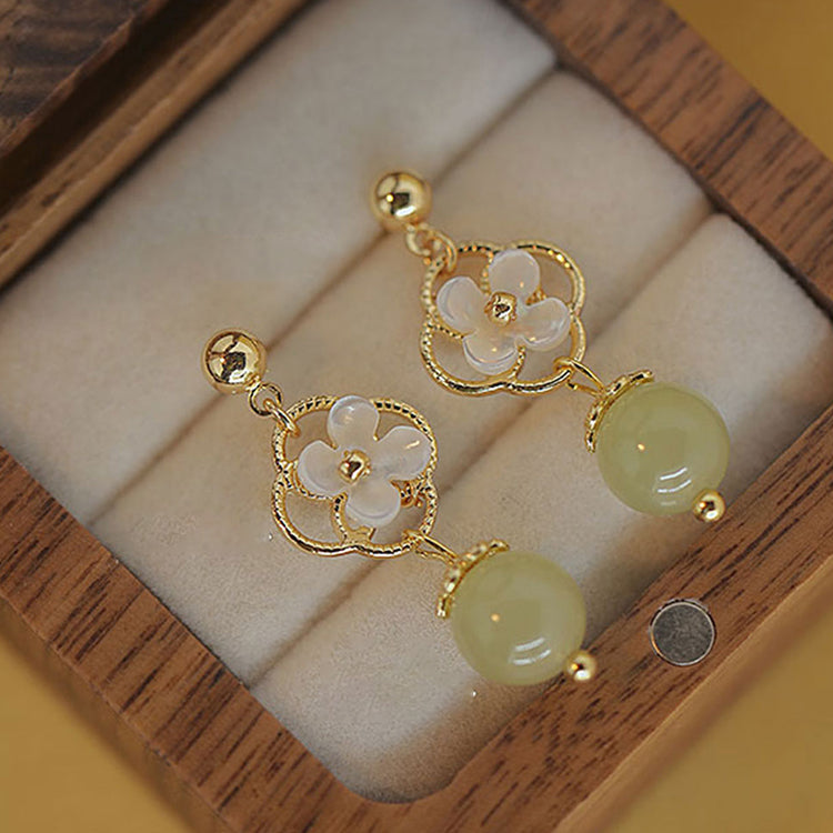 Garden of flowers - Hetian Jade Earrings Amber NG
