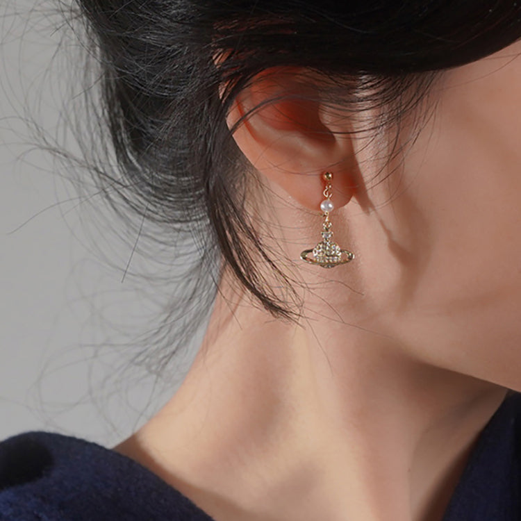 Earth Planet Pendant Pearl Ear Clip