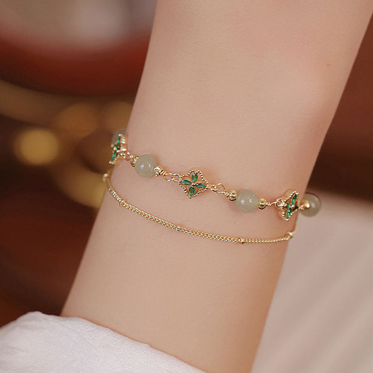 Encounter of Forest & Isle | Two-Layer Clover Jade Bracelet