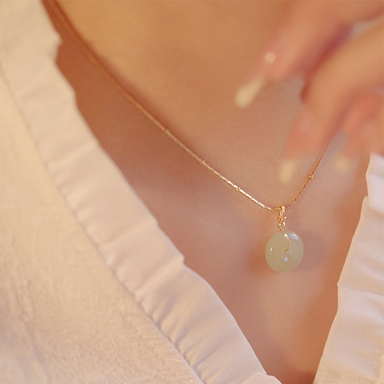 Serenity Guardian Pendant Necklace in Natural Hetian Jade