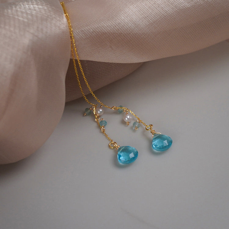 Fresh Blue Quartz Pearl Earrings