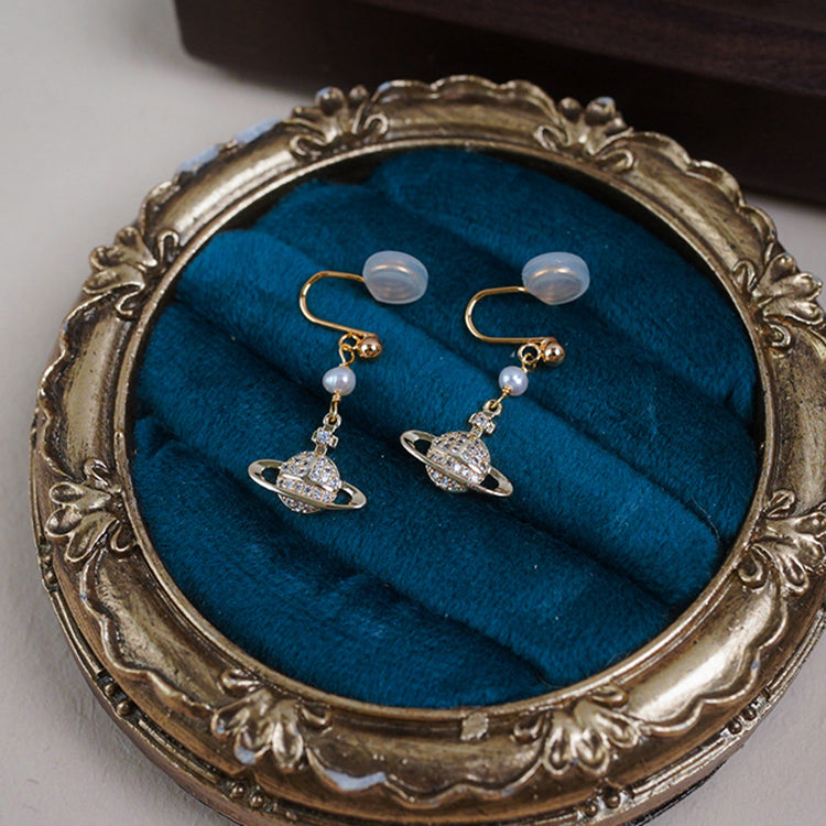 Earth Planet Pendant Pearl Ear Clip