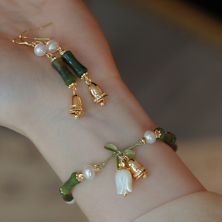 Qingling Bamboo - Southern Jade Bracelet/Earrings Amber NG