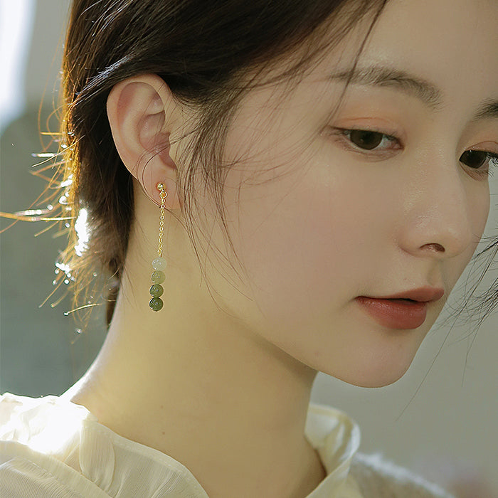 Gradient Hetian Jade Stud Earrings Amber NG