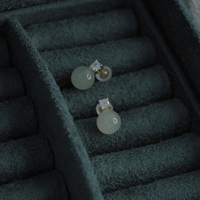 Hetian Jade Zircon Earrings Amber NG