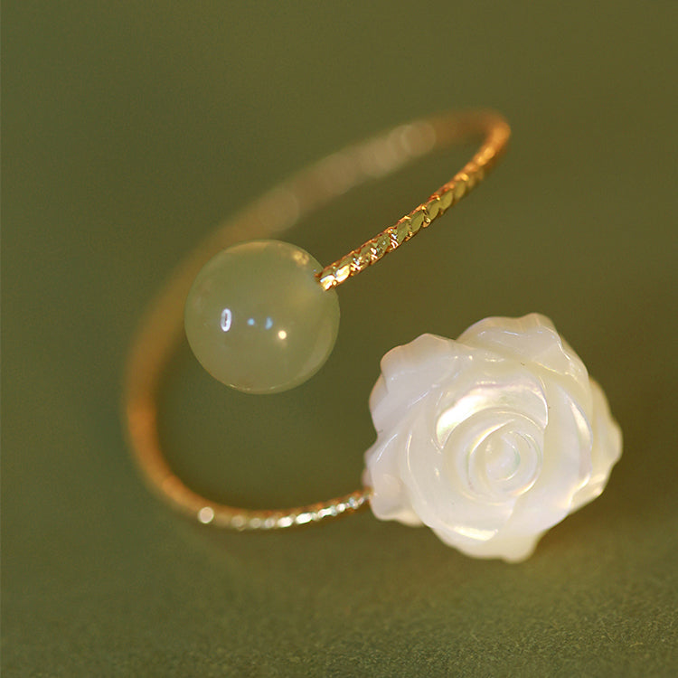 14K Rolled Gold Hetian Jade& Rose Rings Amber NG