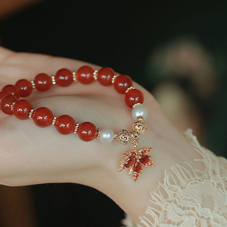 Maple Leaf Love - Natural Red Agate Bracelets Amber NG