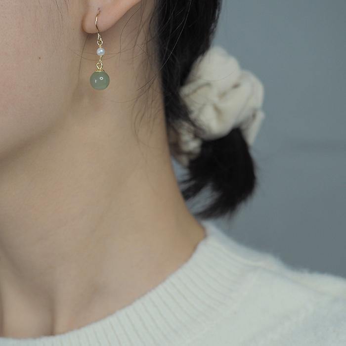 Hetian Jade Pearl Earrings Amber NG