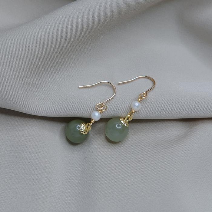 Hetian Jade Pearl Earrings Amber NG