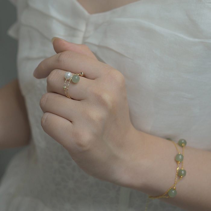 14K ROLLED GOLD HETIAN JADE & PEARL RINGS Amber NG