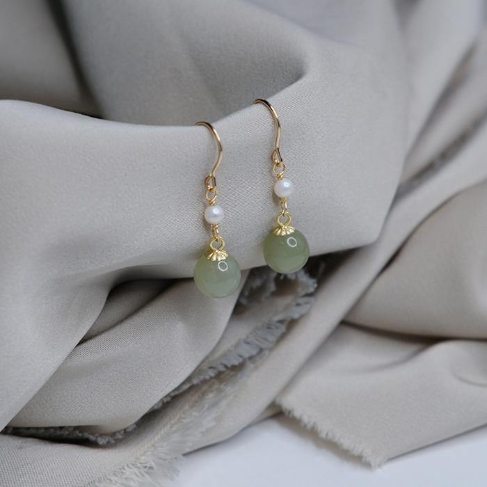Hetian Jade Pearl Earrings Amber NG