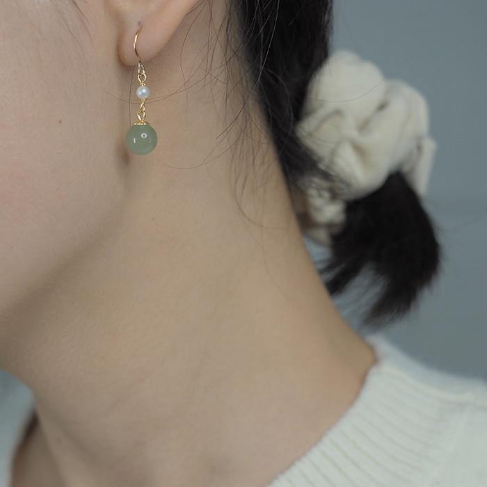 Hetian Jade Pearl Earrings Amber NG