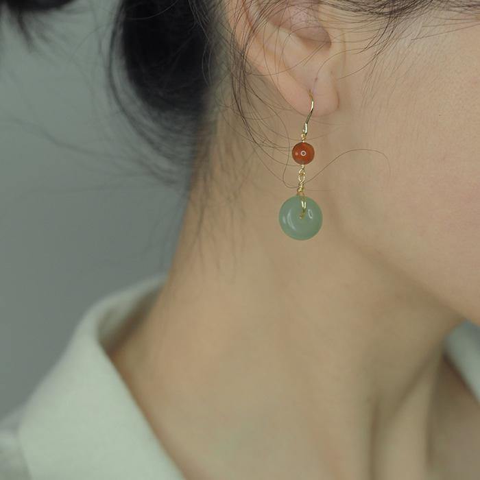 Hetian Jade Red Agate Earrings Amber NG