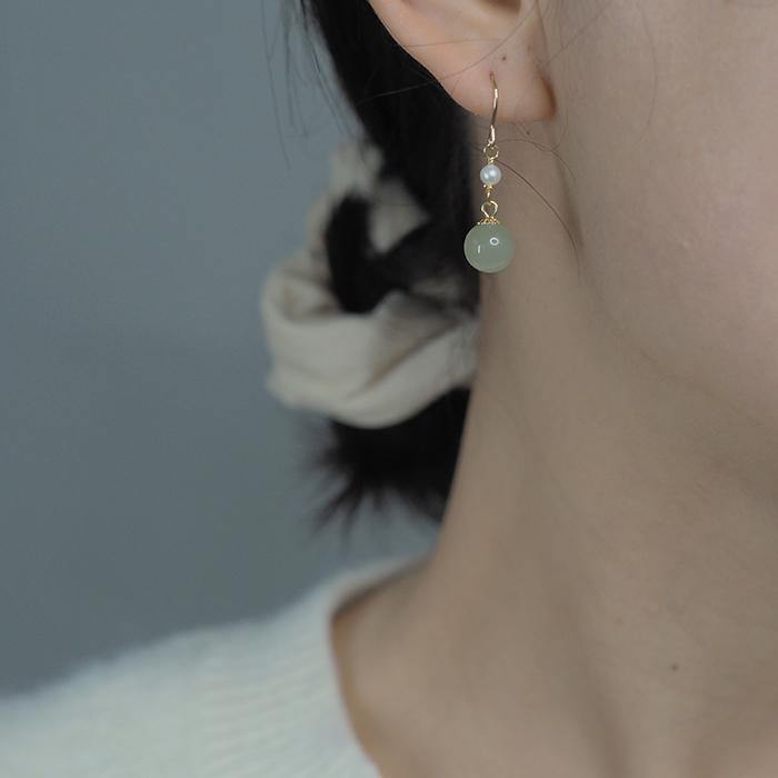 Hetian Jade Pearl Earrings Amber NG