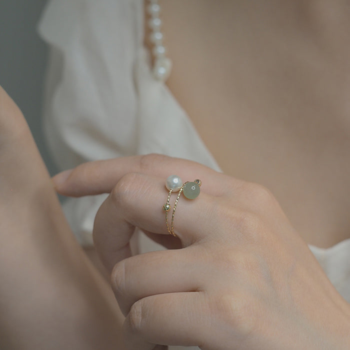 14K ROLLED GOLD HETIAN JADE & PEARL RINGS Amber NG