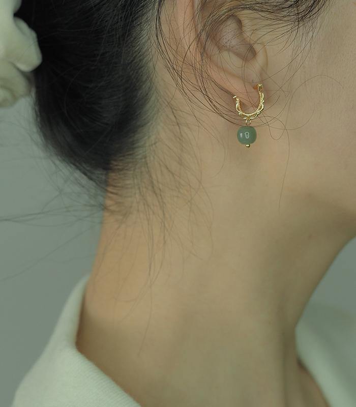 Hetian Jade Lace Ear Buckle Amber NG