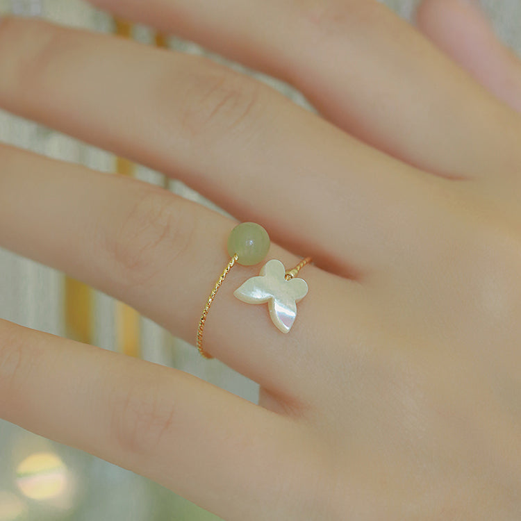 Dream of the Butterfly - Hetian Jade Ring Amber NG
