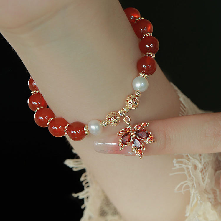 Maple Leaf Love - Natural Red Agate Bracelets Amber NG