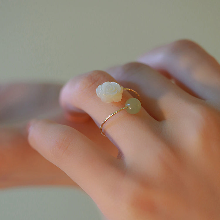 14K Rolled Gold Hetian Jade& Rose Rings Amber NG