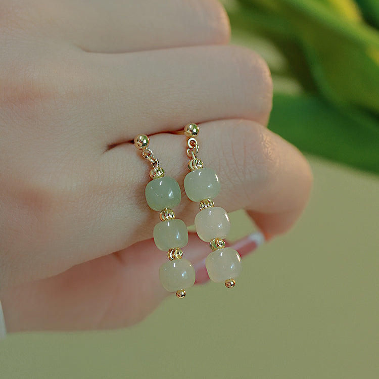 Aoyama misty rain - Hetian Jade Earrings Amber NG