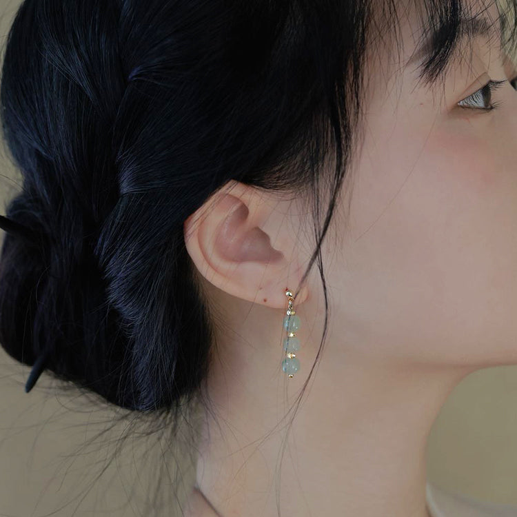 Aoyama misty rain - Hetian Jade Earrings Amber NG