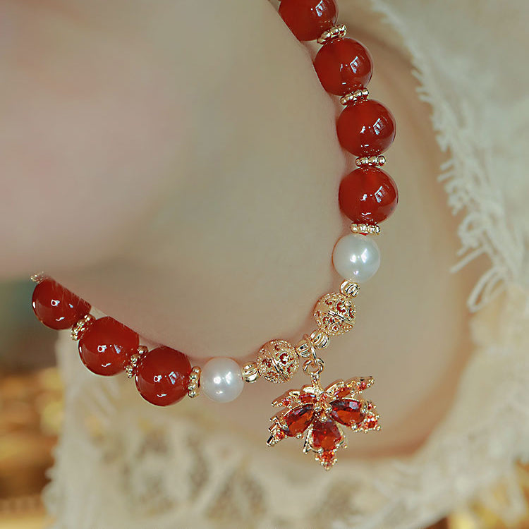 Maple Leaf Love - Natural Red Agate Bracelets Amber NG