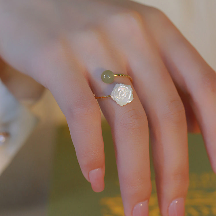14K Rolled Gold Hetian Jade& Rose Rings Amber NG