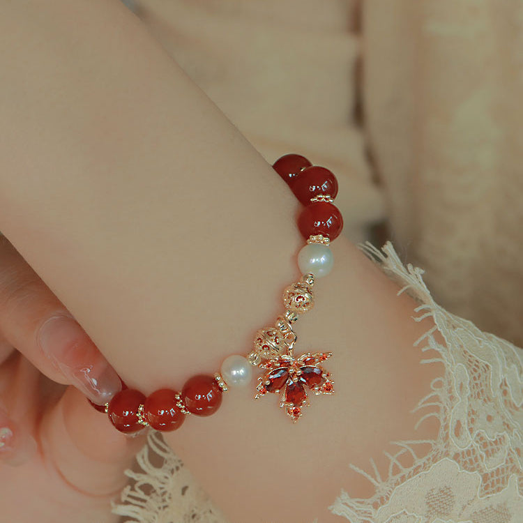 Maple Leaf Love - Natural Red Agate Bracelets Amber NG