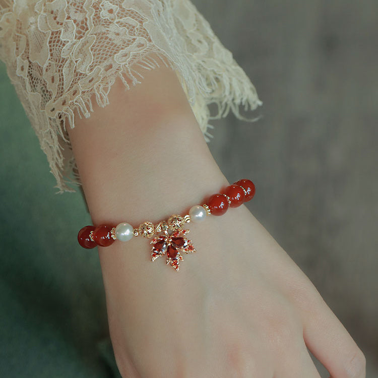 Maple Leaf Love - Natural Red Agate Bracelets Amber NG