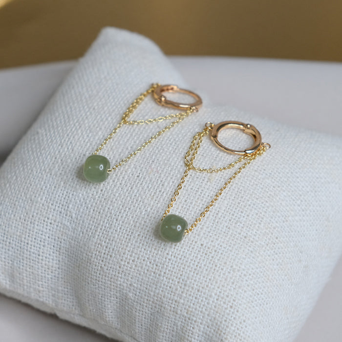 Hetian Jade Double Round Wire Earrings Amber NG