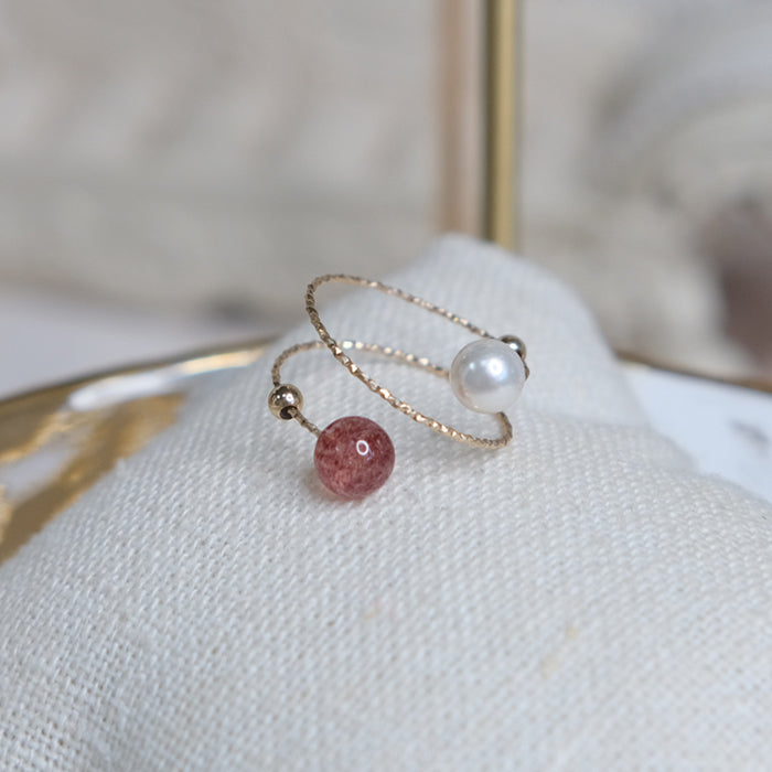 14K GF Strawberry Quartz Crystal & Pearl Rings Amber NG