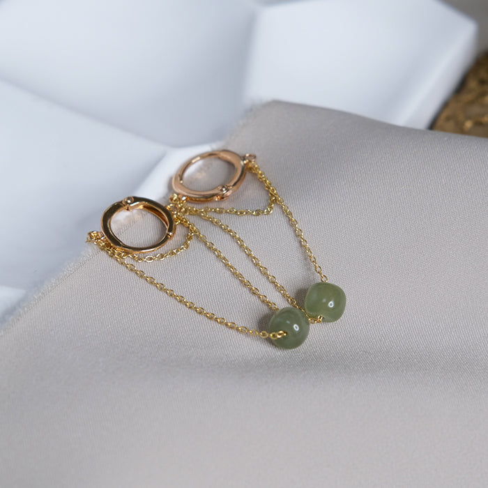 Hetian Jade Double Round Wire Earrings Amber NG