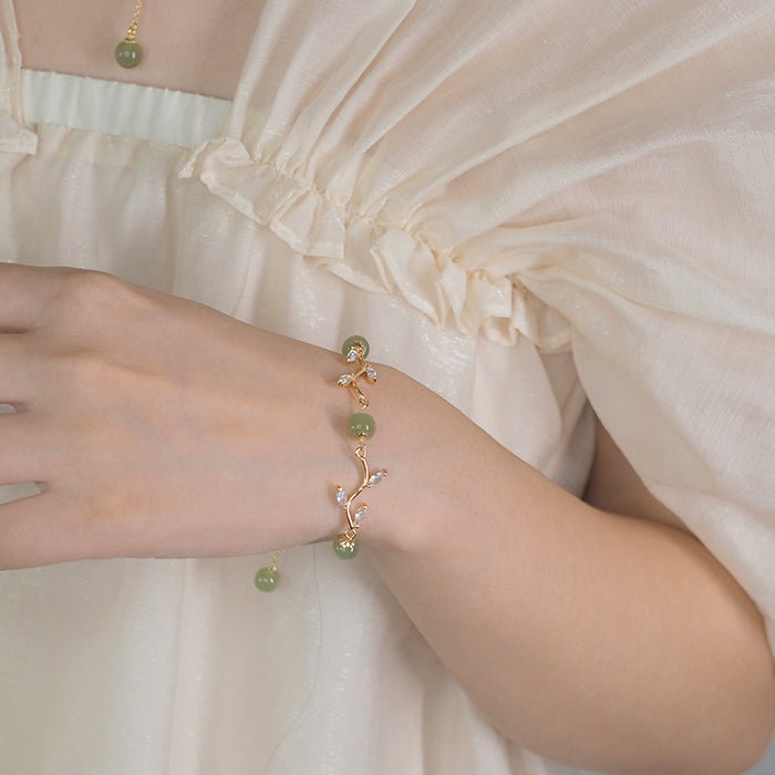 14 GF Hetian Jade Flower Branch Bracelet Amber NG