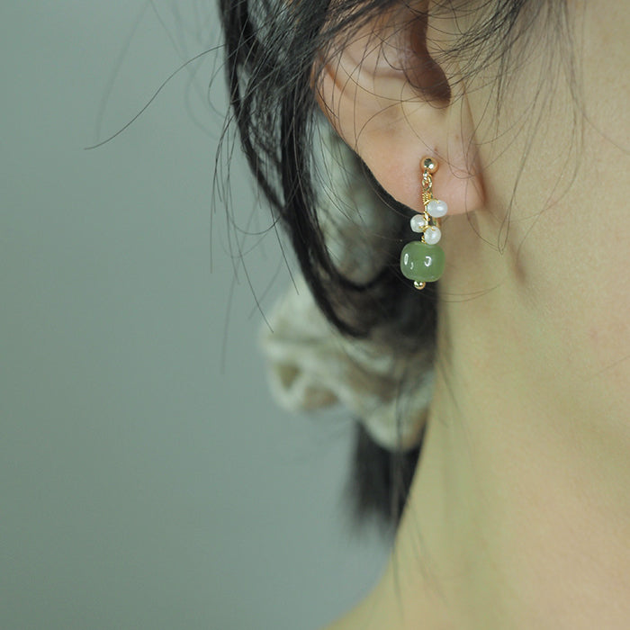 14K GF HETIAN JADE & PEARL EAR CLIP Amber NG