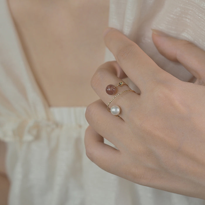 14K GF Strawberry Quartz Crystal & Pearl Rings Amber NG