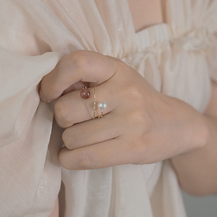 14K GF Strawberry Quartz Crystal & Pearl Rings Amber NG