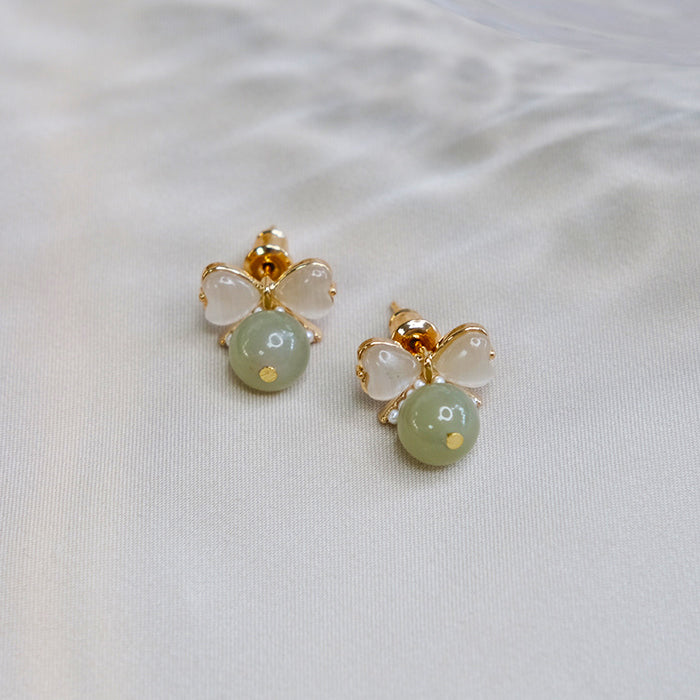 Hetian Jade & Opal Bow Earrings Amber NG