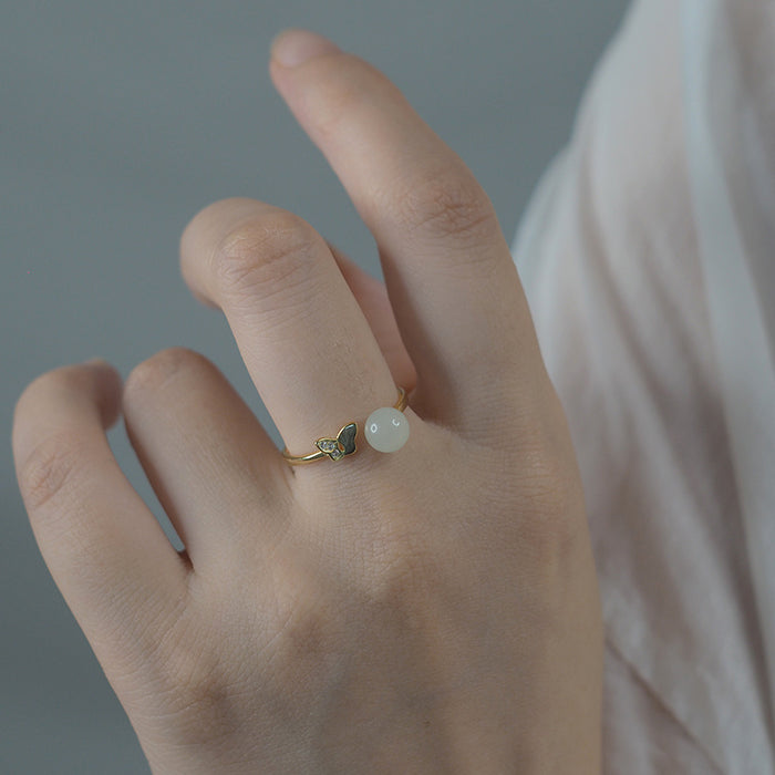 Butterfly Meets Hetian jade Rings Amber NG