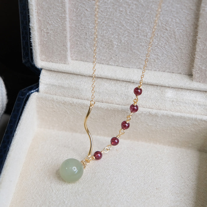 14K GF HETIAN JADE & GARNET NECKLACE Amber NG