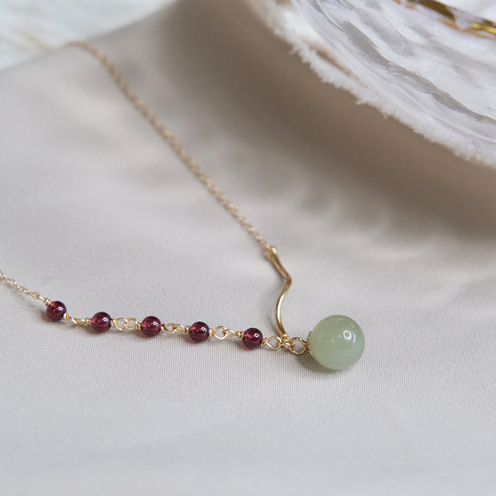 14K GF HETIAN JADE & GARNET NECKLACE Amber NG