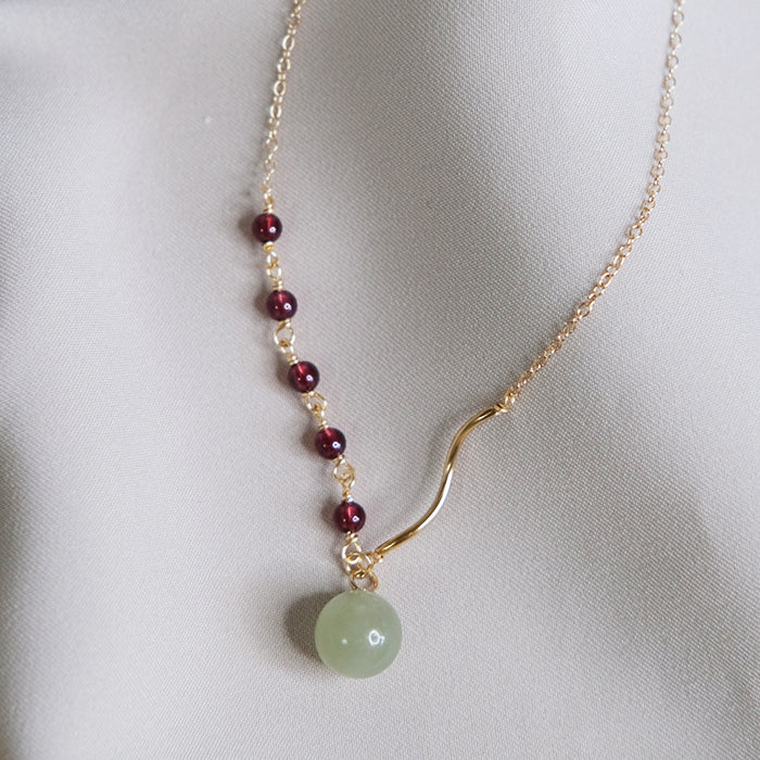 14K GF HETIAN JADE & GARNET NECKLACE Amber NG