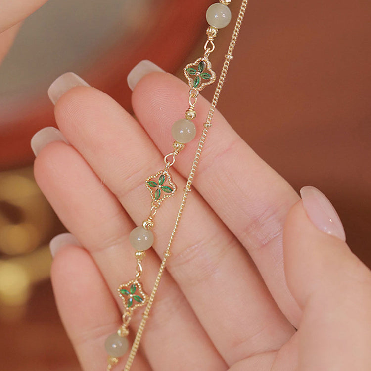 Encounter of Forest & Isle | Two-Layer Clover Jade Bracelet