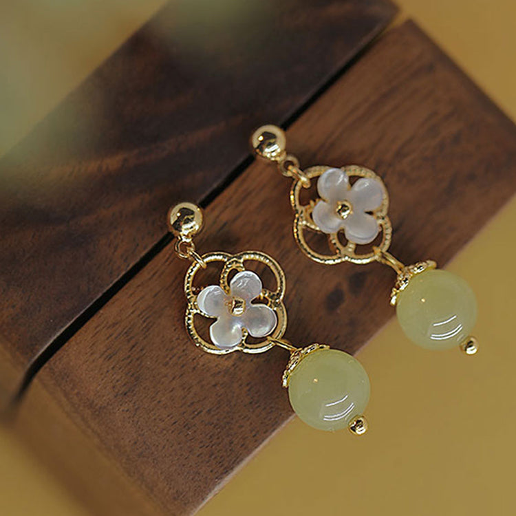 Garden of flowers - Hetian Jade Earrings Amber NG