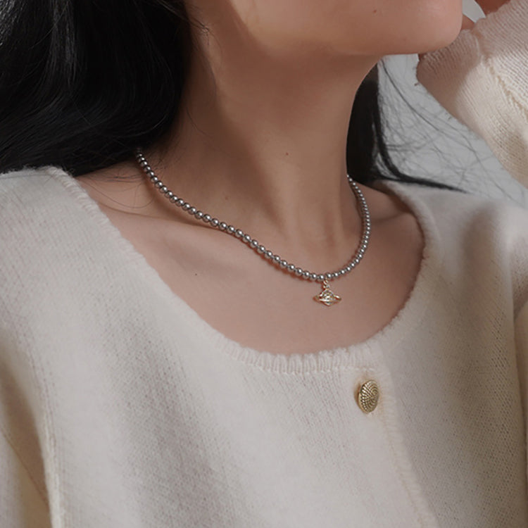Terrestrial Planet Pendant Gray Pearl Necklace