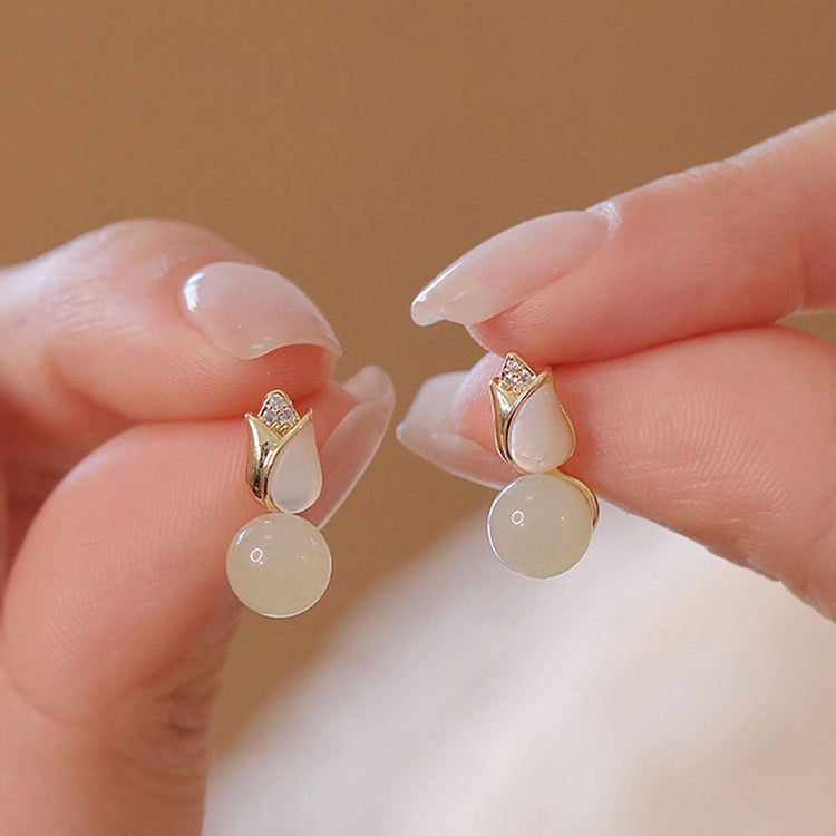 Tulip in Jade | Hetian Jade Stud Earrings