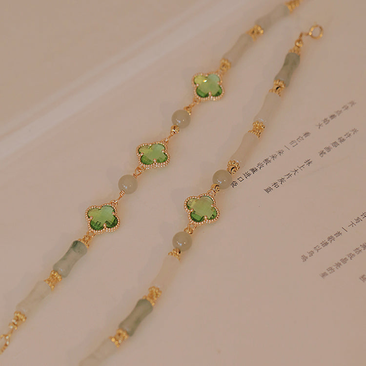 NG Whispering Clover & Jade Bracelet | Natural Hetian Jade Lucky Charm