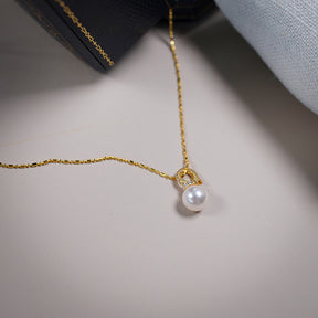 Pearl and Zircon Pendant Necklace Amber NG