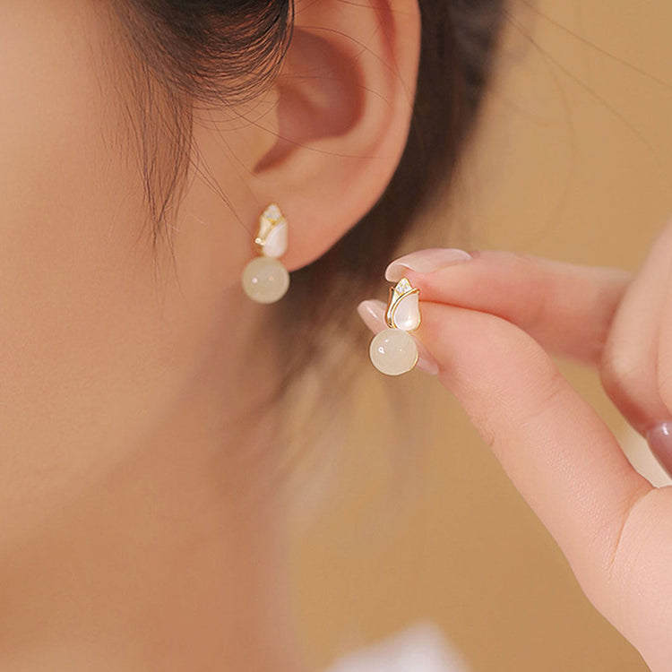 Tulip in Jade | Hetian Jade Stud Earrings