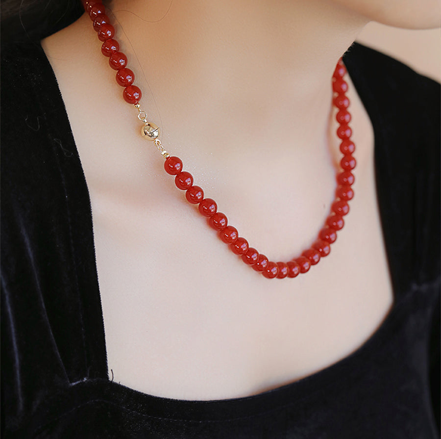 Crimson Whisper-Oriental Red Agate and Pearl Accessories